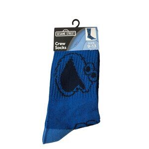 Blue Cookie Monster Socks Mens 9-13 Crew Funny Sesame Street Gift
